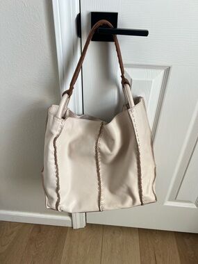 The Sak Cream Shoulder Tote with Brown Braided Handles